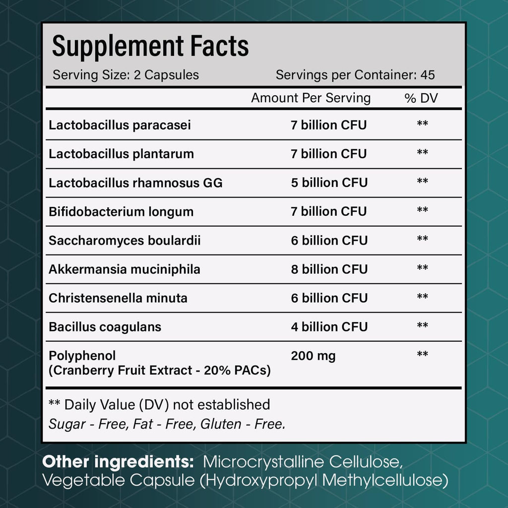 Christensenella Minuta and Akkermansia, Bifidobacterium longum, 8 Probiotic Strains, 50 Billion CFU with Cranberry Extract, Gut Health & Immune Support - Prostatewellstore.com