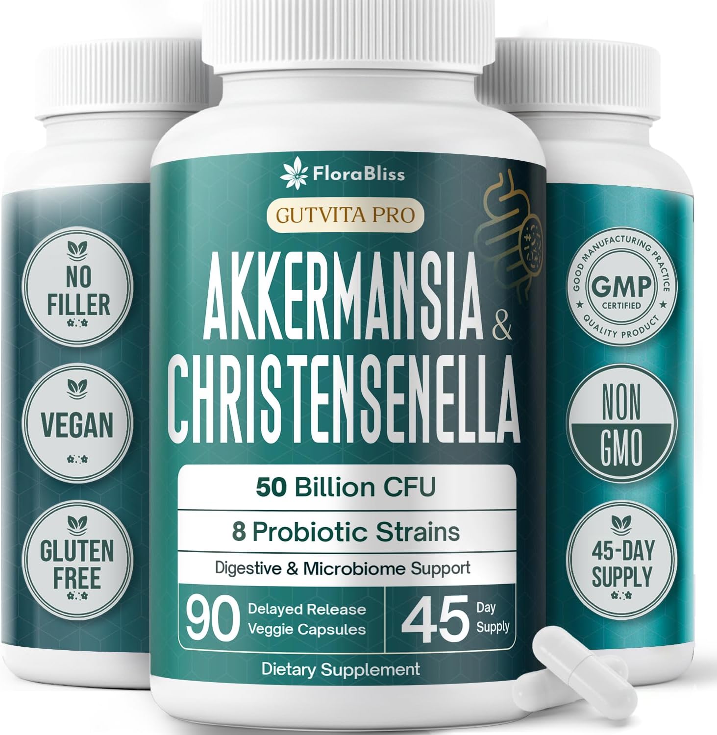 Christensenella Minuta and Akkermansia, Bifidobacterium longum, 8 Probiotic Strains, 50 Billion CFU with Cranberry Extract, Gut Health & Immune Support - Prostatewellstore.com