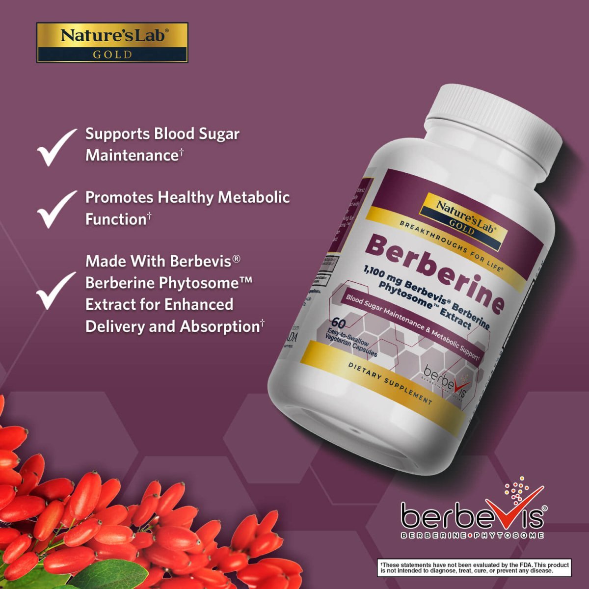 Nature's Lab Gold Berbevis® Berberine Phytosome™ Extract - 60 Capsules - Prostatewellstore.com