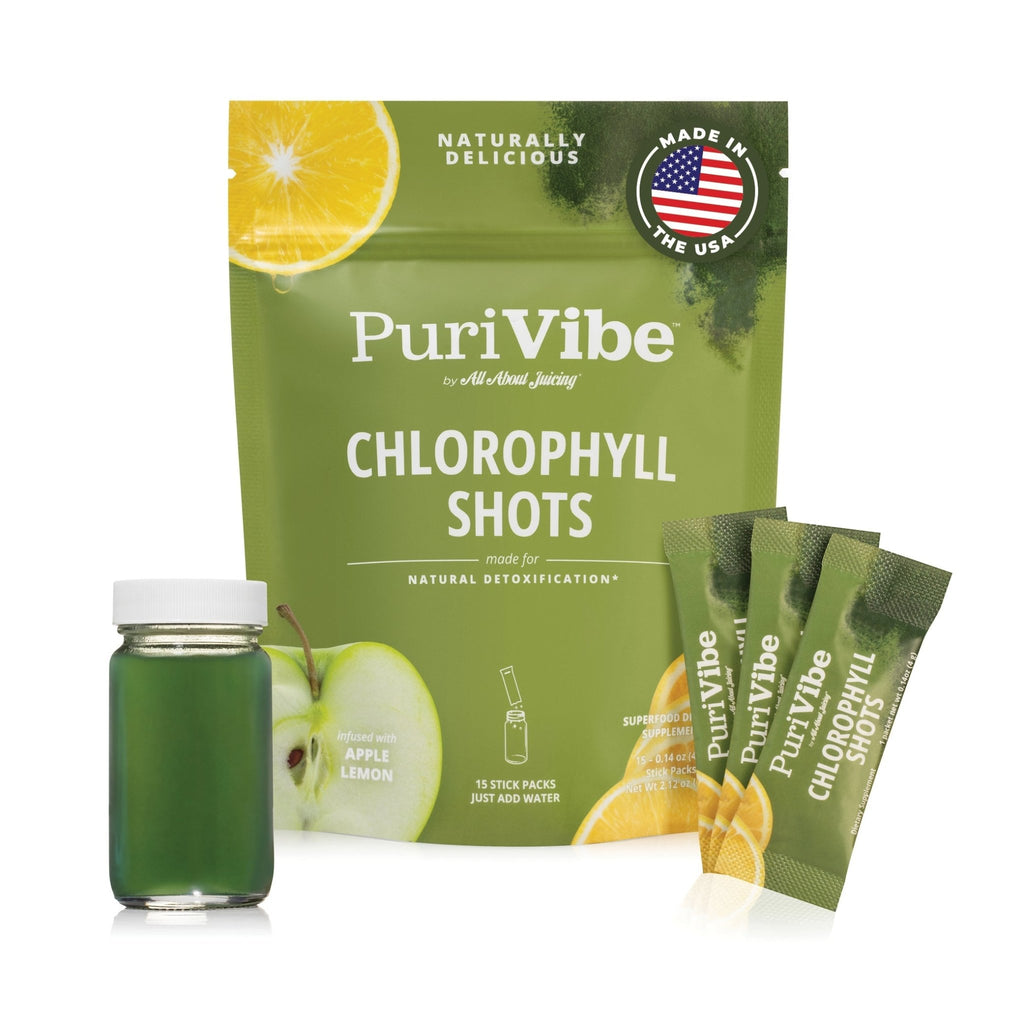 PuriVibe Chlorophyll & Lemon Juice Shots - Wellness Shot, Superfood Supplement Powder - Green Juice - Supports Detox & Gut Health - Prostatewellstore.com