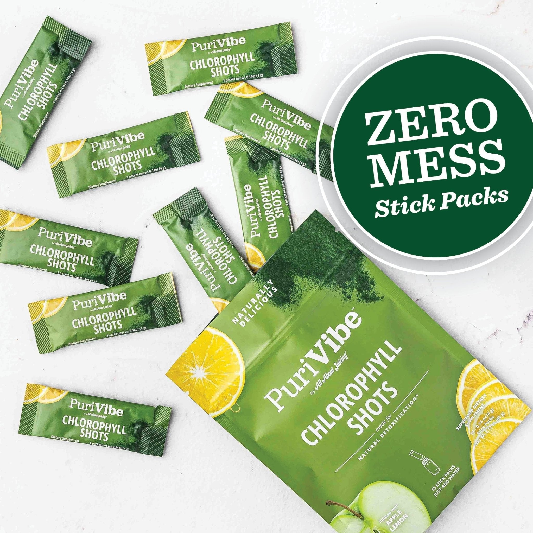 PuriVibe Chlorophyll & Lemon Juice Shots - Wellness Shot, Superfood Supplement Powder - Green Juice - Supports Detox & Gut Health - Prostatewellstore.com