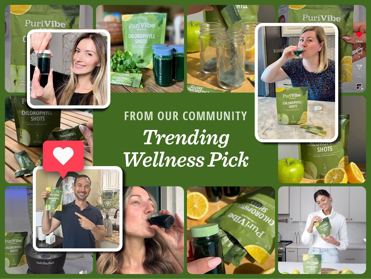 PuriVibe Chlorophyll & Lemon Juice Shots - Wellness Shot, Superfood Supplement Powder - Green Juice - Supports Detox & Gut Health - Prostatewellstore.com