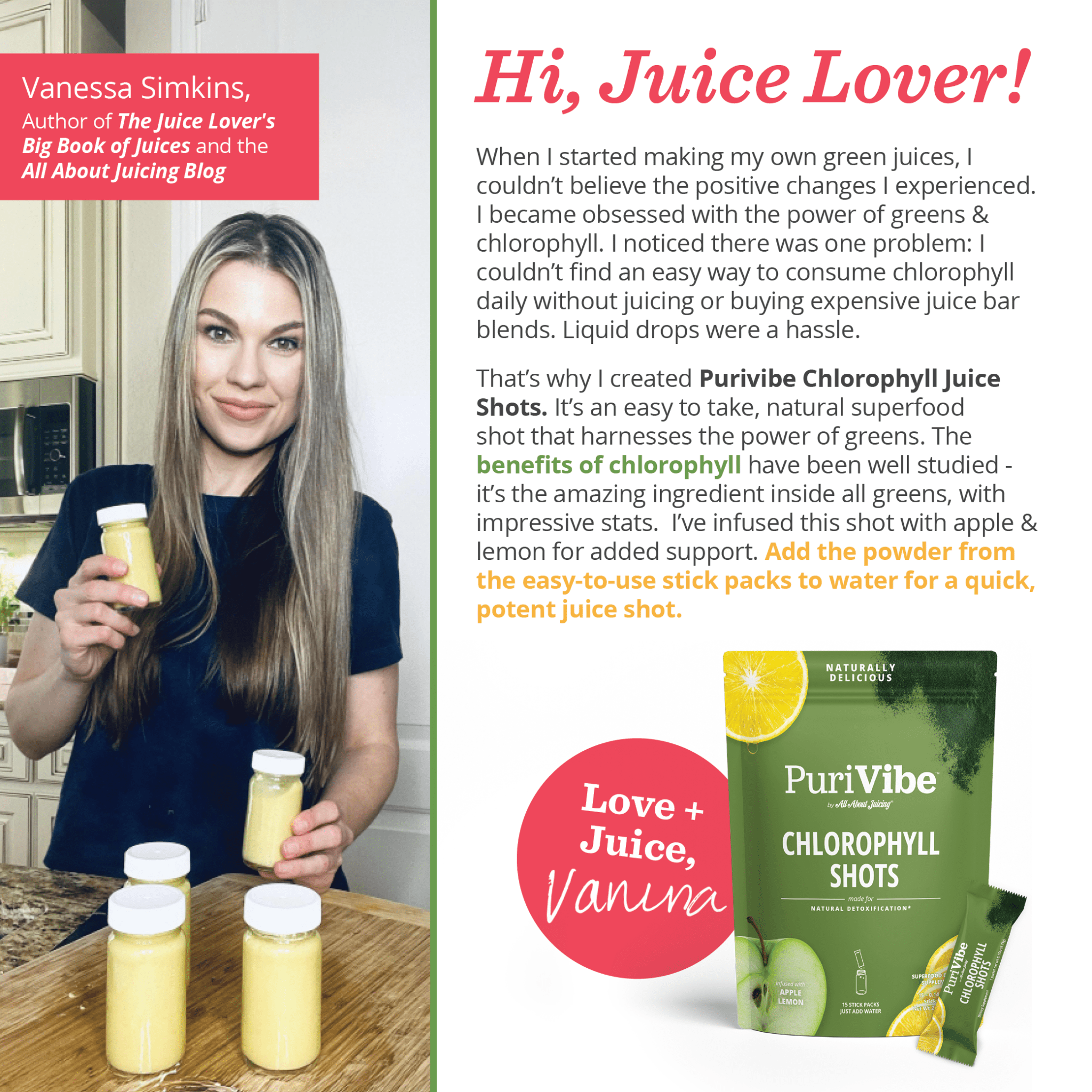 PuriVibe Chlorophyll & Lemon Juice Shots - Wellness Shot, Superfood Supplement Powder - Green Juice - Supports Detox & Gut Health - Prostatewellstore.com