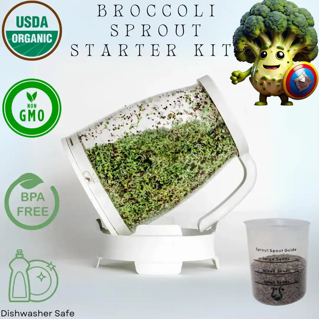 Sprout Spout Broccoli Starter Kit: Sprout Spout + 4oz or 1lb seeds + Free Sprout Scoop - Prostatewellstore.com